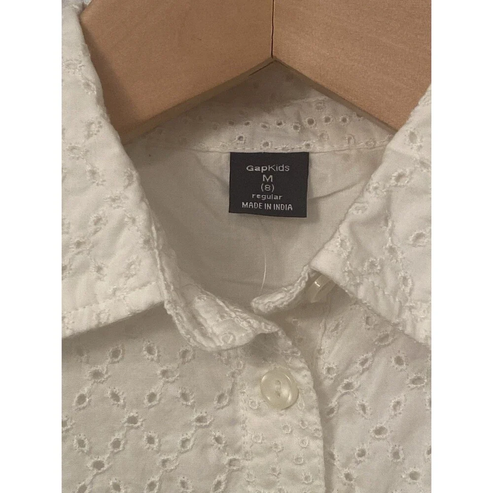 NWT Gap Kids Girls Size M 8 White Eyelet Sleeveless Shirt Dress